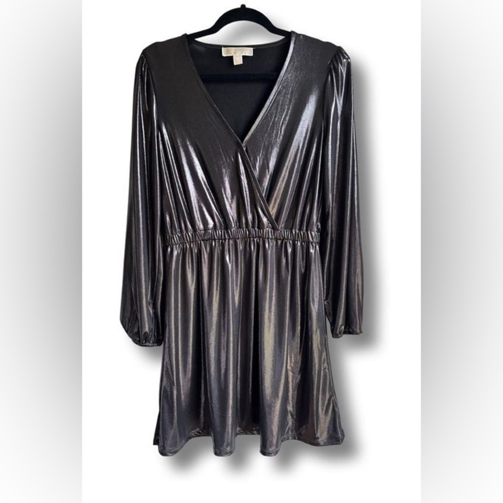 Michael Kors Lamé Crisscross Long Sleeve Dress